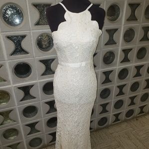 Ivory lace halter wedding prom gown dress L with tags